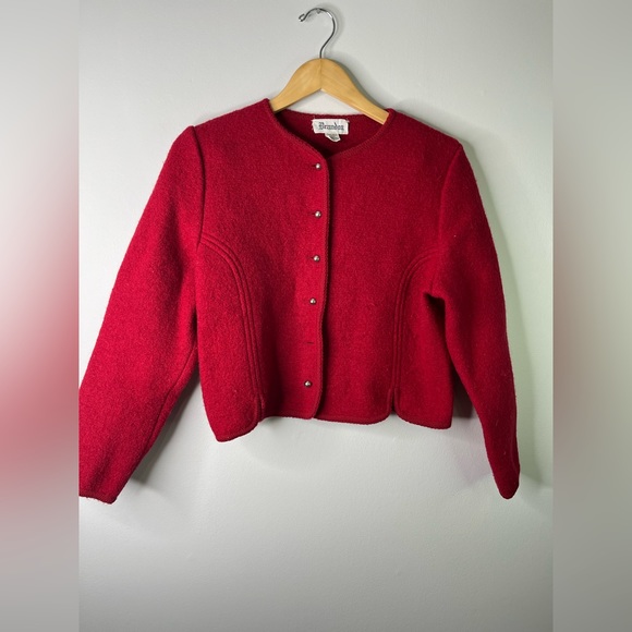 Brandon Cardigan Virgin Wool Sweater Sz 12 Red Long Sleeve Front Button VTG GHR5 - Picture 2 of 5